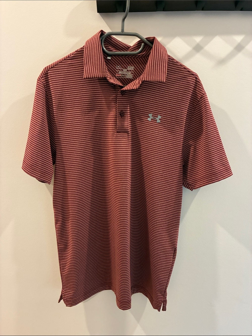 Under Armour Men’s Red and Black Striped Polo